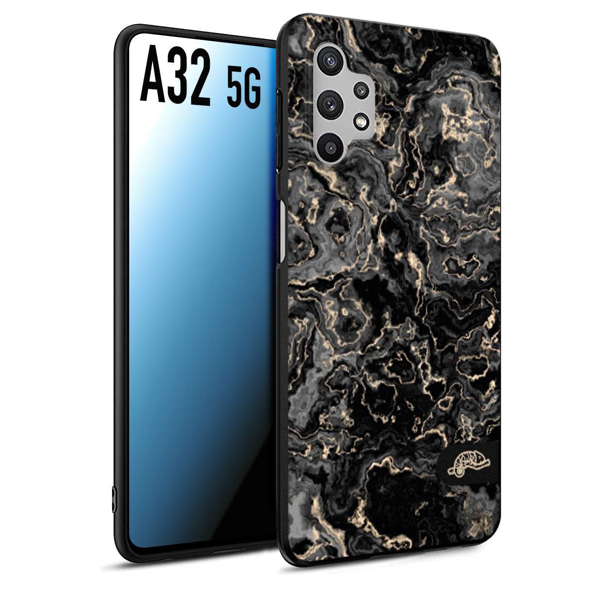 CUSTOMIZZA - Custodia cover nera morbida in tpu compatibile per Samsung A32 5G effetto marmo marble nero black venature dorato pietra