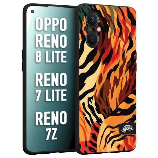 CUSTOMIZZA - Custodia cover nera morbida in tpu compatibile per Oppo Reno 7 Lite - 8 Lite - 7Z leopardato maculato tigrato tiger colorata gialla rossa arancio