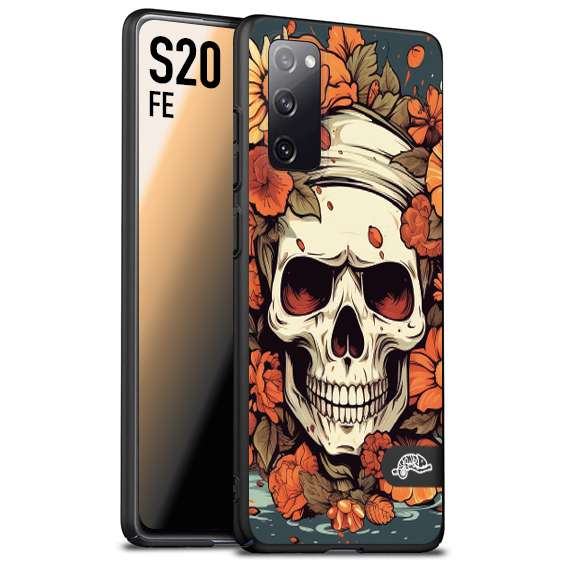 CUSTOMIZZA - Custodia cover nera morbida in tpu compatibile per Samsung S20 FE teschio skull flowers fiori tattoo disegnato alta definizione