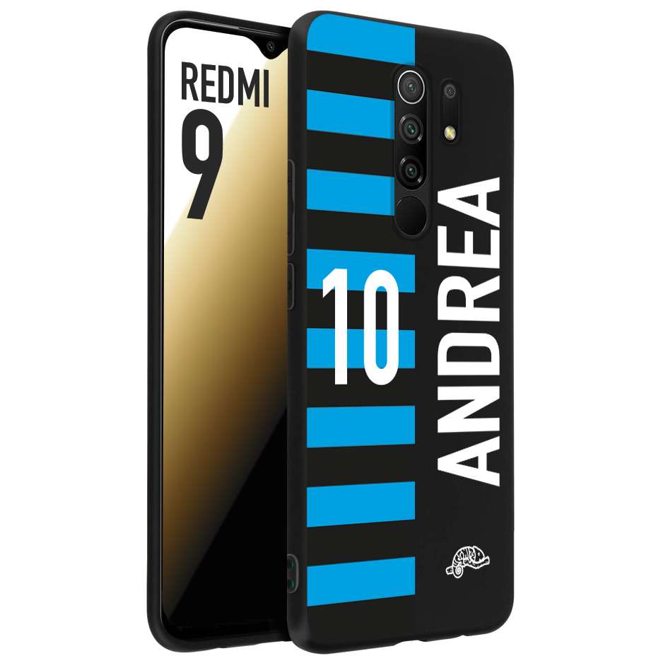 CUSTOMIZZA - Custodia cover nera morbida in tpu compatibile per Xiaomi Redmi 9 personalizzata calcio football nome e numero calciatori nerazzurra