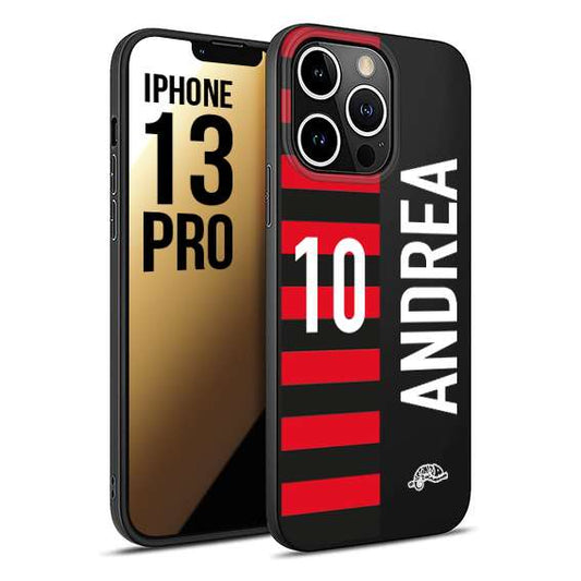 CUSTOMIZZA - Custodia cover nera morbida in tpu compatibile per iPhone 13 PRO personalizzata calcio football nome e numero calciatori rossonera