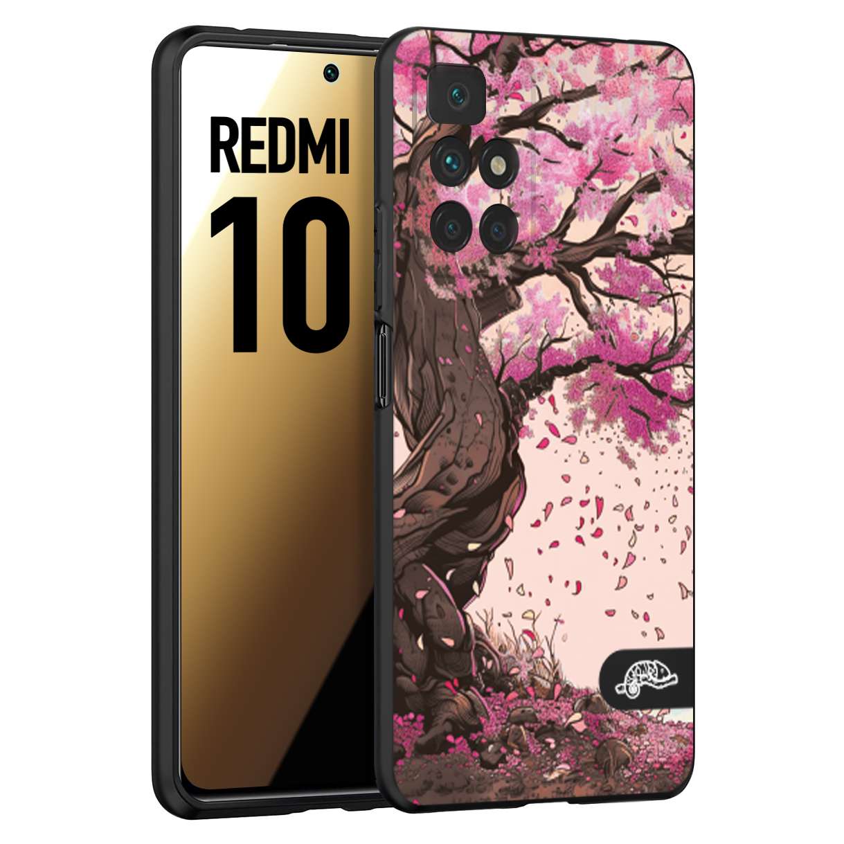 CUSTOMIZZA - Custodia cover nera morbida in tpu compatibile per Xiaomi Redmi 10 giapponese colori morbidi fiori di ciliegio rosa disegnata