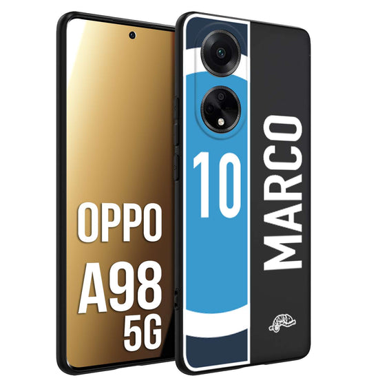 CUSTOMIZZA - Custodia cover nera morbida in tpu compatibile per Oppo A98 5G personalizzata calcio football nome e numero calciatori biancoazzurri bianco celesti