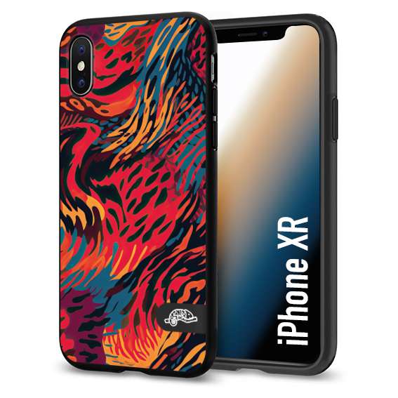 CUSTOMIZZA - Custodia cover nera morbida in tpu compatibile per iPhone Xr leopardato maculato tigrato colorata fiamme rossa blu arancione