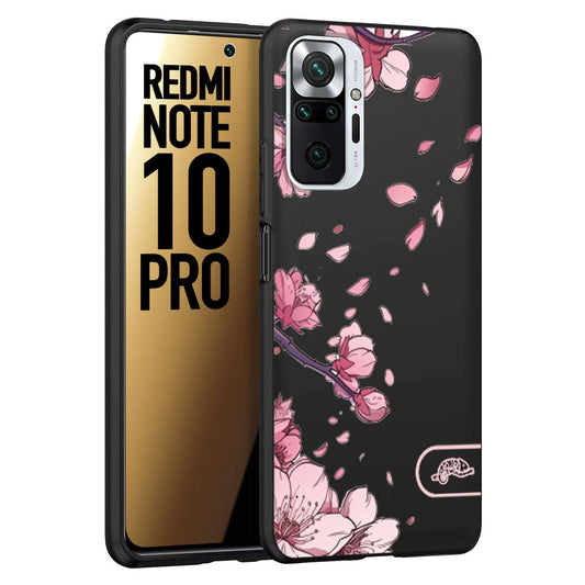 CUSTOMIZZA - Custodia cover nera morbida in tpu compatibile per Xiaomi Redmi Note 10 PRO giapponese fiori di ciliegio in fiore a rilievo disegnata tattoo