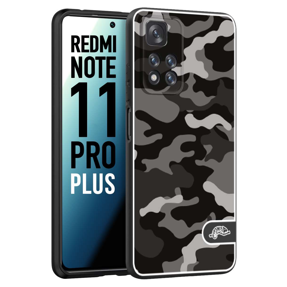 CUSTOMIZZA - Custodia cover nera morbida in tpu compatibile per Xiaomi Redmi Note 11 PRO PLUS camouflage mimetico militare nero black grigio