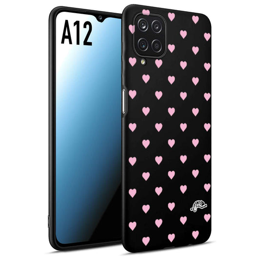 CUSTOMIZZA - Custodia cover nera morbida in tpu compatibile per Samsung A12 cuori pois rosa su nero donna pin up vintage