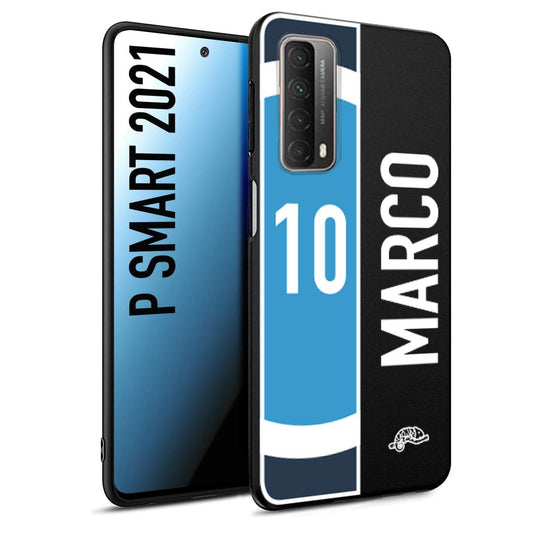 CUSTOMIZZA - Custodia cover nera morbida in tpu compatibile per Huawei P Smart 2021 personalizzata calcio football nome e numero calciatori biancoazzurri bianco celesti