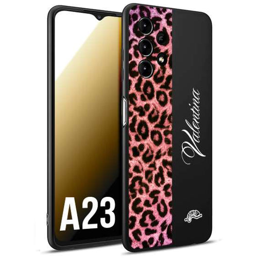 CUSTOMIZZA - Custodia cover nera morbida in tpu compatibile per Samsung A23 leopardato rosa fucsia personalizzata nome iniziali