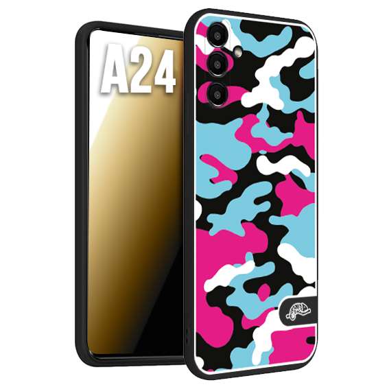 CUSTOMIZZA - Custodia cover nera morbida in tpu compatibile per Samsung A24 camouflage mimetico militare fucsia celeste