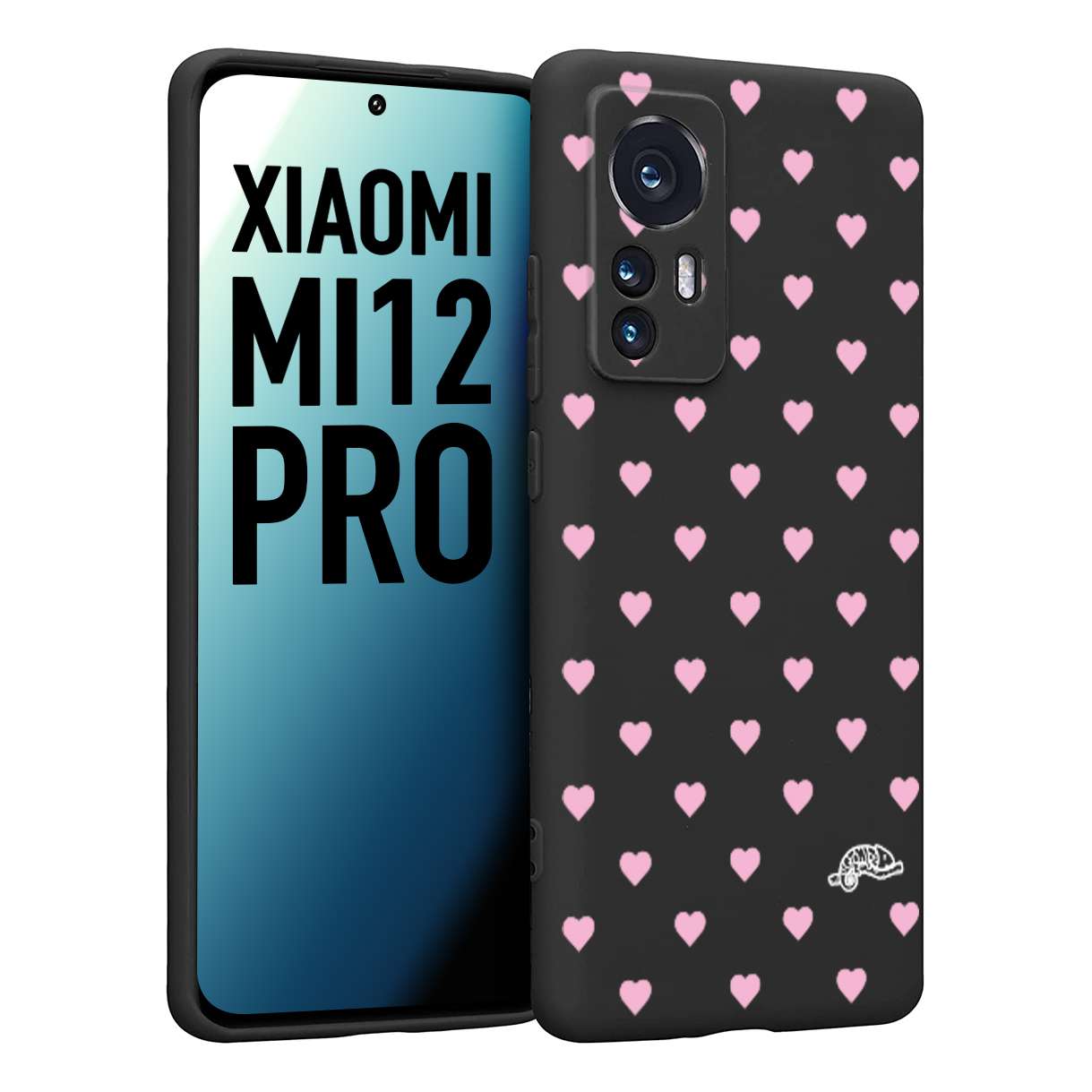 CUSTOMIZZA - Custodia cover nera morbida in tpu compatibile per Xiaomi 12 PRO cuori pois rosa su nero donna pin up vintage