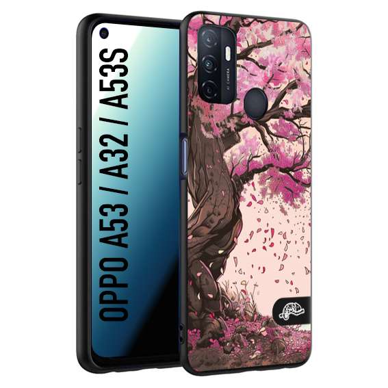 CUSTOMIZZA - Custodia cover nera morbida in tpu compatibile per Oppo A53 - A32 - A53S giapponese colori morbidi fiori di ciliegio rosa disegnata