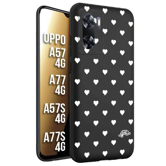 CUSTOMIZZA - Custodia cover nera morbida in tpu compatibile per Oppo A57 - A77 - A57S - A77S (4G) cuori pois bianchi donna pin up vintage