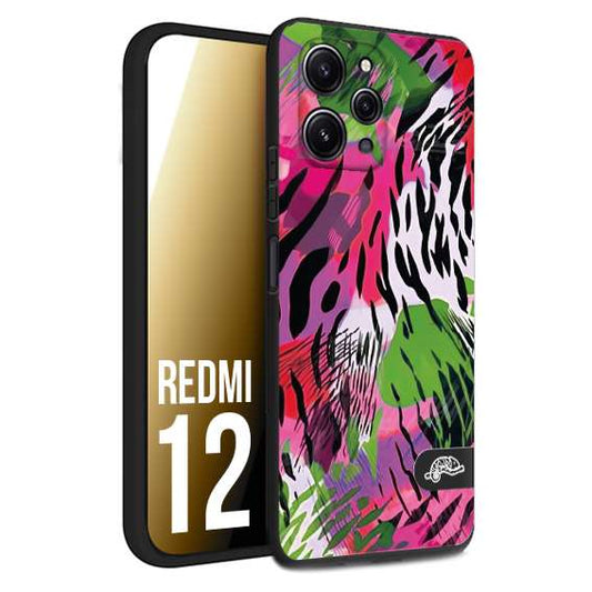 CUSTOMIZZA - Custodia cover nera morbida in tpu compatibile per Xiaomi Redmi 12 leopardato tigrato tiger colorata summer color verde fucsia