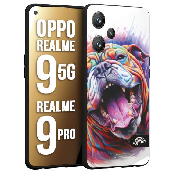 CUSTOMIZZA - Custodia cover nera morbida in tpu compatibile per Oppo Realme 9 5G - 9 PRO animali color bulldog cane dog colori vibranti disegnato schizzo