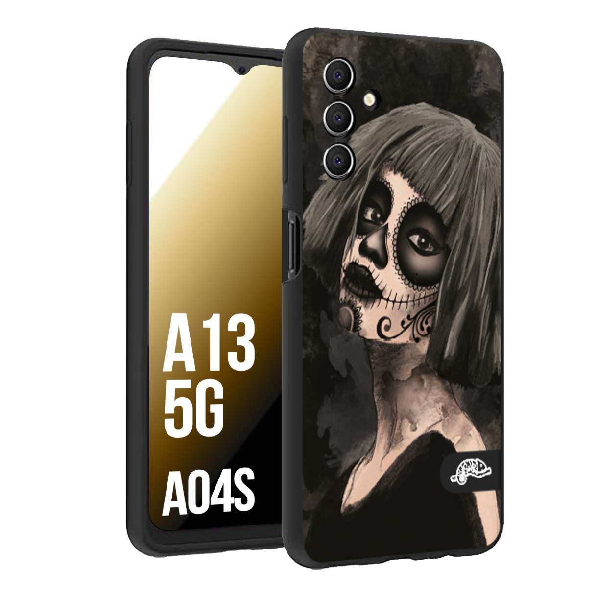 CUSTOMIZZA - Custodia cover nera morbida in tpu compatibile per Samsung A04S - A13 5G chicana messicana dea de la muerte donna santa tattoo disegnata