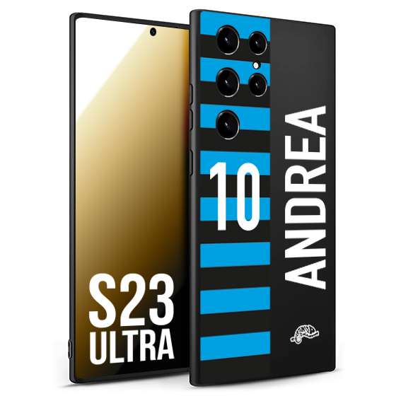 CUSTOMIZZA - Custodia cover nera morbida in tpu compatibile per Samsung S23 ULTRA personalizzata calcio football nome e numero calciatori nerazzurra