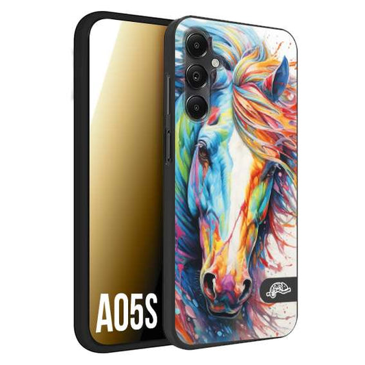 CUSTOMIZZA - Custodia cover nera morbida in tpu compatibile per Samsung A05S animali color cavallo horse viso colori vibranti disegnato schizzo