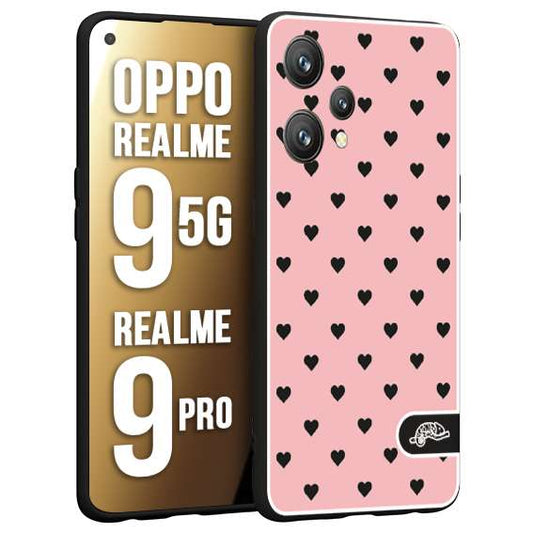 CUSTOMIZZA - Custodia cover nera morbida in tpu compatibile per Oppo Realme 9 5G - 9 PRO cuori pois rosa donna pin up vintage