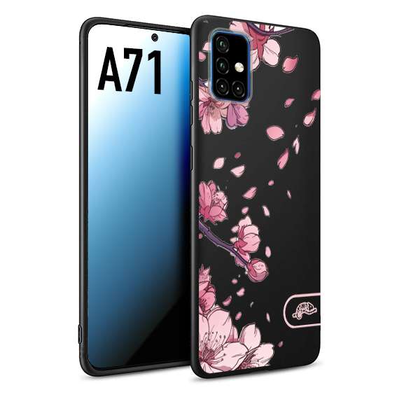 CUSTOMIZZA - Custodia cover nera morbida in tpu compatibile per Samsung A71 giapponese fiori di ciliegio in fiore a rilievo disegnata tattoo