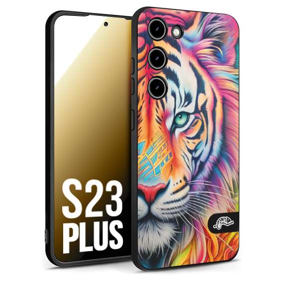 CUSTOMIZZA - Custodia cover nera morbida in tpu compatibile per Samsung S23 PLUS animali color tigre tiger viso colori vibranti disegnato schizzo