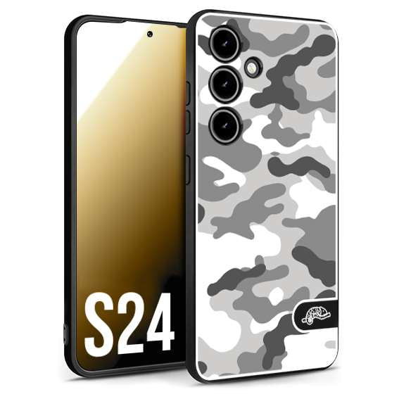 CUSTOMIZZA - Custodia cover nera morbida in tpu compatibile per Samsung S24 camouflage mimetico militare bianco white