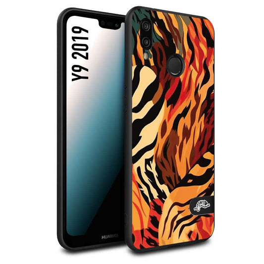 CUSTOMIZZA - Custodia cover nera morbida in tpu compatibile per Huawei Y9 2019 leopardato maculato tigrato tiger colorata gialla rossa arancio