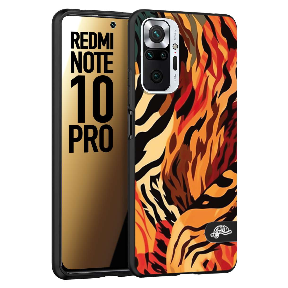 CUSTOMIZZA - Custodia cover nera morbida in tpu compatibile per Xiaomi Redmi Note 10 PRO leopardato maculato tigrato tiger colorata gialla rossa arancio