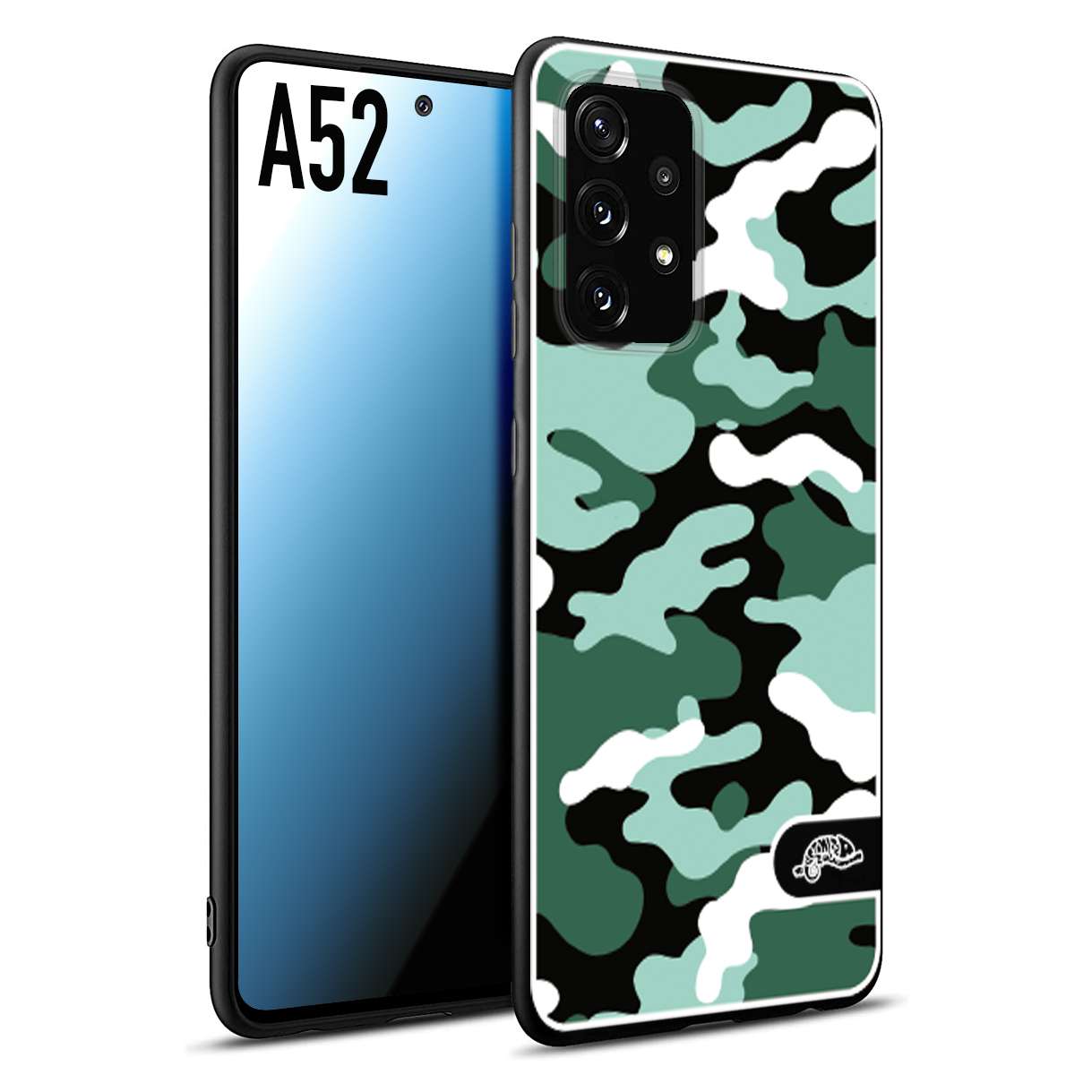 CUSTOMIZZA - Custodia cover nera morbida in tpu compatibile per Samsung A52 camouflage mimetico militare verde green