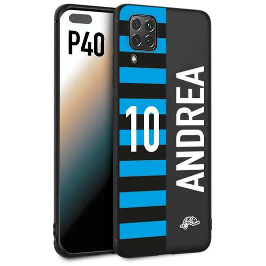 CUSTOMIZZA - Custodia cover nera morbida in tpu compatibile per Huawei P40 personalizzata calcio football nome e numero calciatori nerazzurra