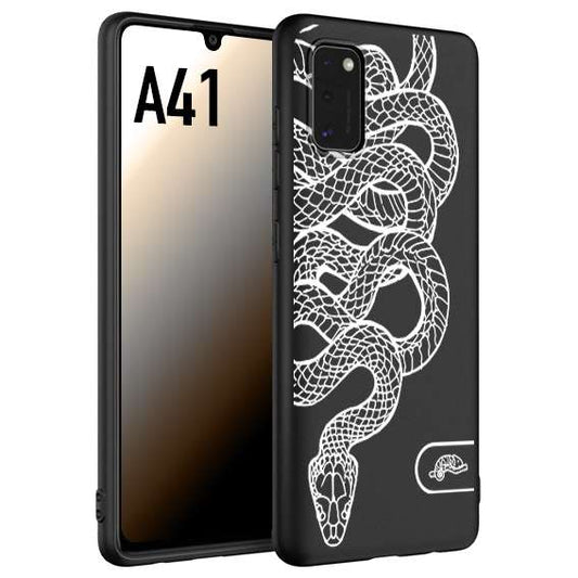 CUSTOMIZZA - Custodia cover nera morbida in tpu compatibile per Samsung A41 serpente snake bianco a rilievo disegnato tattoo tatuaggio