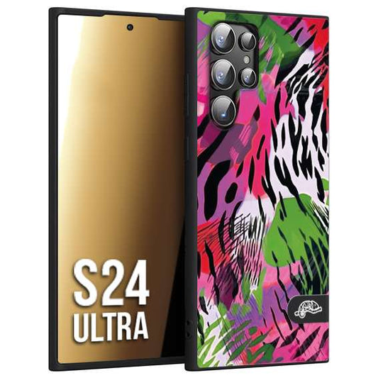 CUSTOMIZZA - Custodia cover nera morbida in tpu compatibile per Samsung S24 ULTRA leopardato tigrato tiger colorata summer color verde fucsia