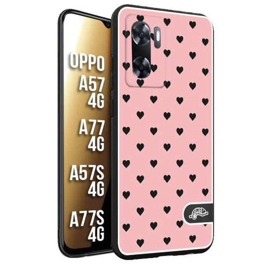 CUSTOMIZZA - Custodia cover nera morbida in tpu compatibile per Oppo A57 - A77 - A57S - A77S (4G) cuori pois rosa donna pin up vintage