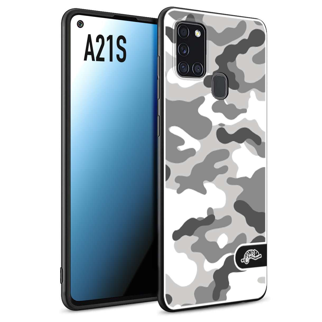 CUSTOMIZZA - Custodia cover nera morbida in tpu compatibile per Samsung A21S camouflage mimetico militare bianco white