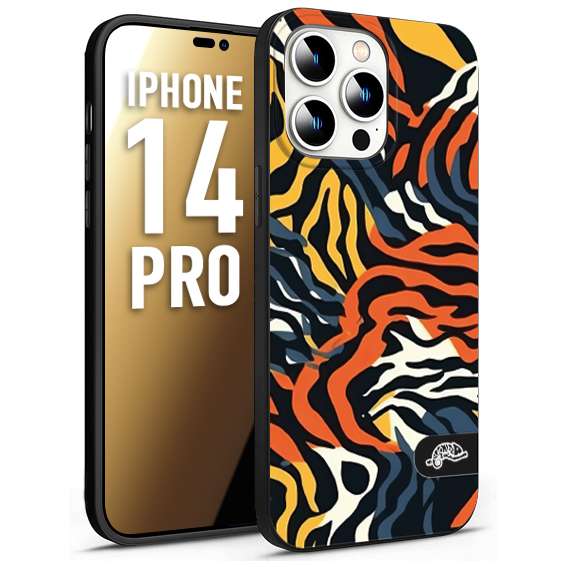 CUSTOMIZZA - Custodia cover nera morbida in tpu compatibile per iPhone 14 PRO leopardato maculato tigrato tiger colorata gialla blu arancio