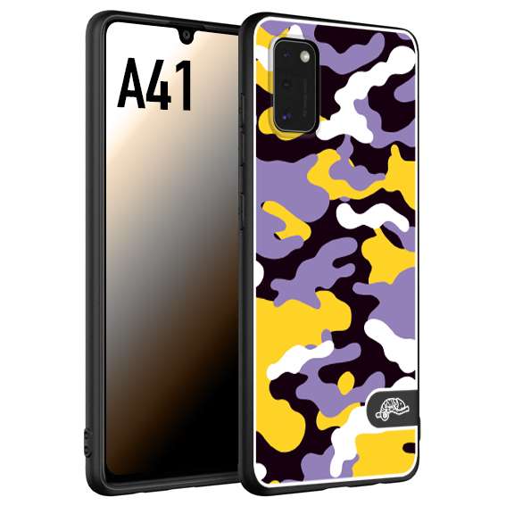 CUSTOMIZZA - Custodia cover nera morbida in tpu compatibile per Samsung A41 camouflage mimetico militare viola lilla giallo