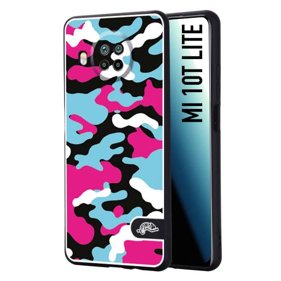 CUSTOMIZZA - Custodia cover nera morbida in tpu compatibile per Xiaomi Mi 10T LITE camouflage mimetico militare fucsia celeste