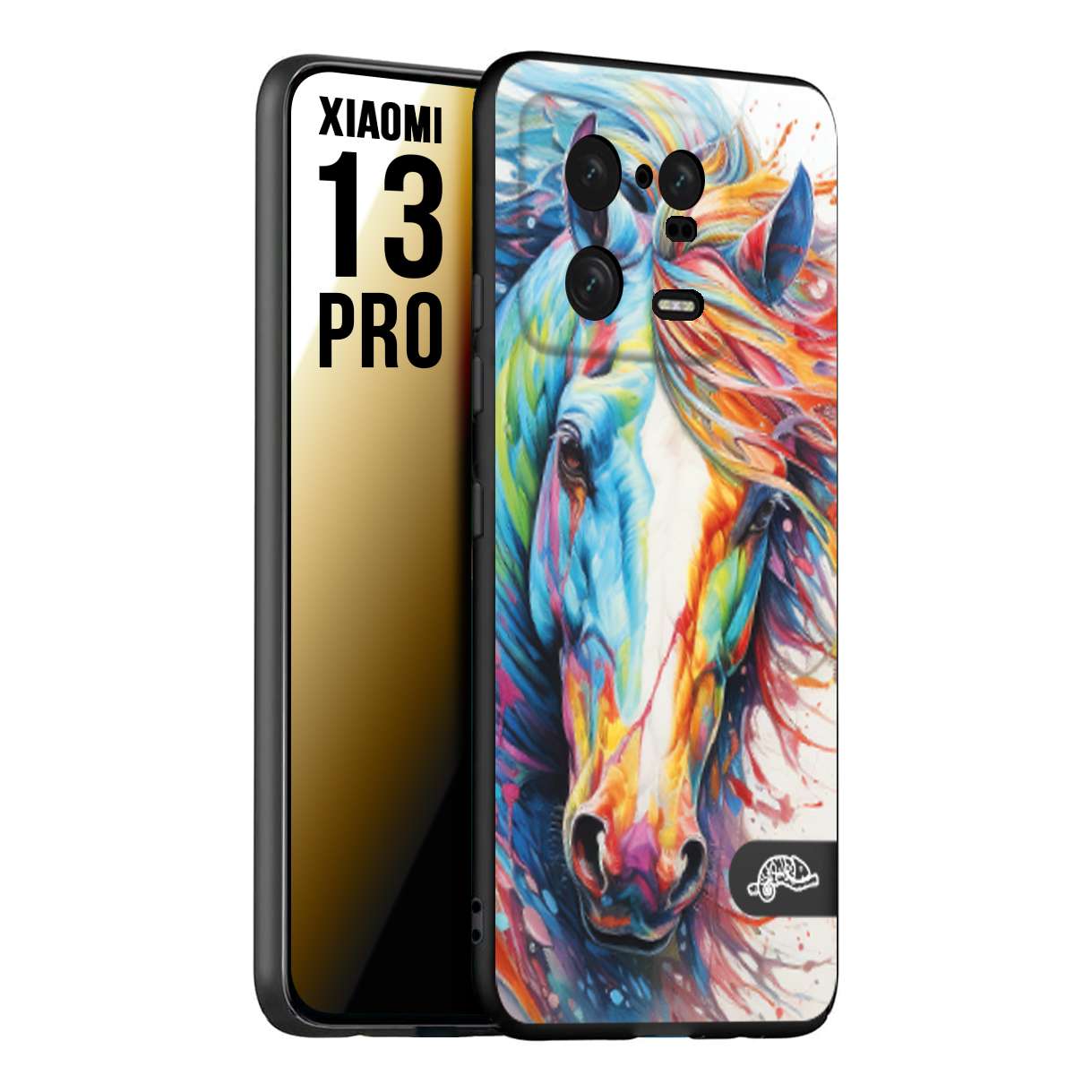 CUSTOMIZZA - Custodia cover nera morbida in tpu compatibile per Xiaomi 13 PRO animali color cavallo horse viso colori vibranti disegnato schizzo