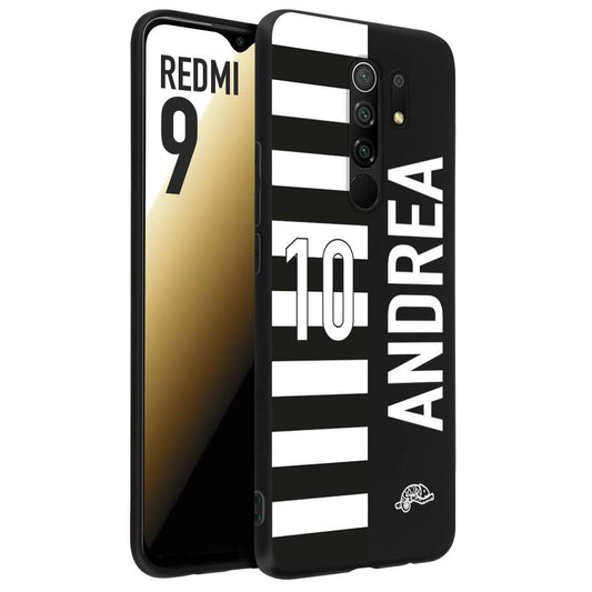 CUSTOMIZZA - Custodia cover nera morbida in tpu compatibile per Xiaomi Redmi 9 personalizzata calcio football nome e numero calciatori bianconera