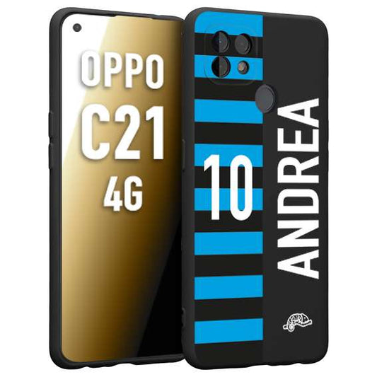 CUSTOMIZZA - Custodia cover nera morbida in tpu compatibile per Oppo Realme C21 4G personalizzata calcio football nome e numero calciatori nerazzurra