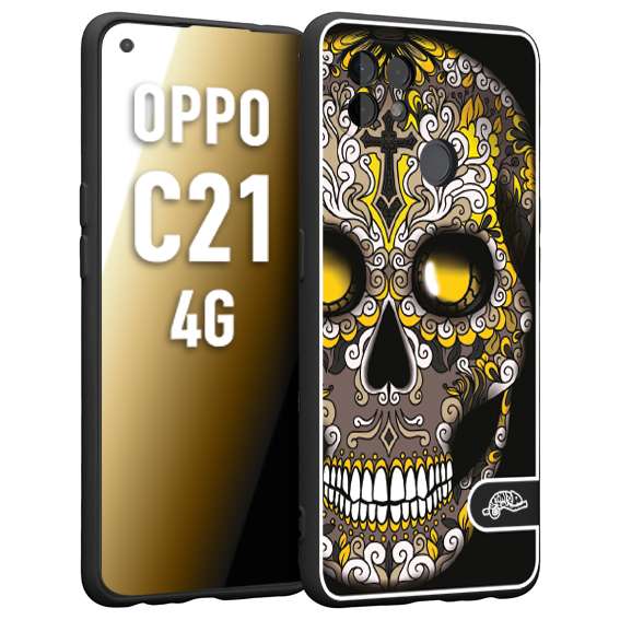 CUSTOMIZZA - Custodia cover nera morbida in tpu compatibile per Oppo Realme C21 4G teschio messicano Mexican skull nero giallo