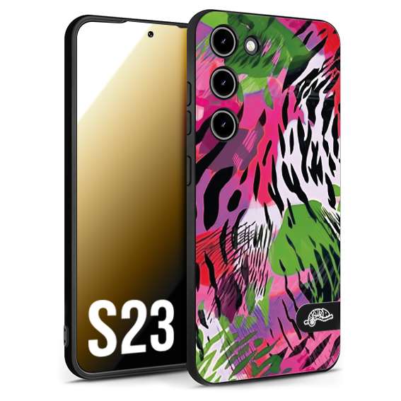 CUSTOMIZZA - Custodia cover nera morbida in tpu compatibile per Samsung S23 leopardato tigrato tiger colorata summer color verde fucsia