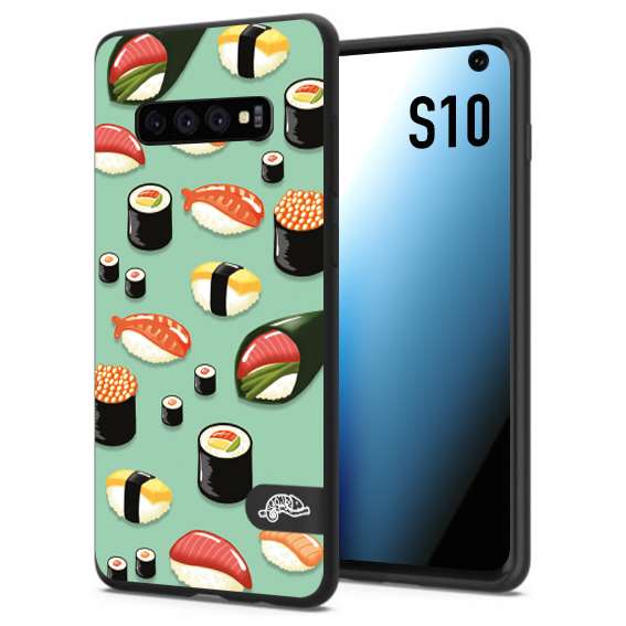 CUSTOMIZZA - Custodia cover nera morbida in tpu compatibile per Samsung S10 sushi disegni giapponese nighiri acquamarina verde