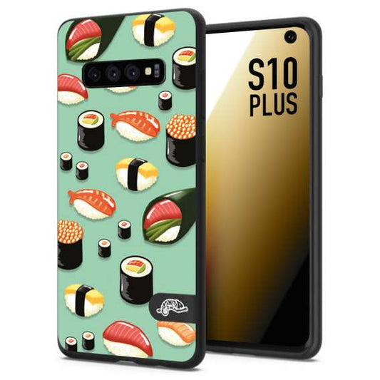 CUSTOMIZZA - Custodia cover nera morbida in tpu compatibile per Samsung S10 PLUS sushi disegni giapponese nighiri acquamarina verde