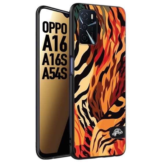 CUSTOMIZZA - Custodia cover nera morbida in tpu compatibile per Oppo A16 - A16S - A54S leopardato maculato tigrato tiger colorata gialla rossa arancio