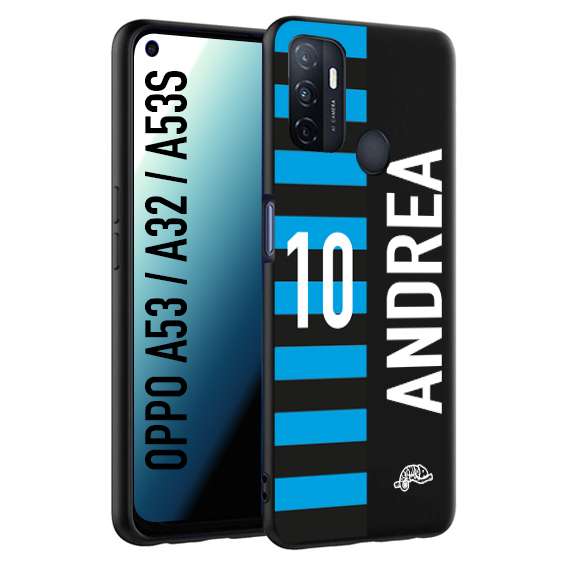 CUSTOMIZZA - Custodia cover nera morbida in tpu compatibile per Oppo A53 - A32 - A53S personalizzata calcio football nome e numero calciatori nerazzurra