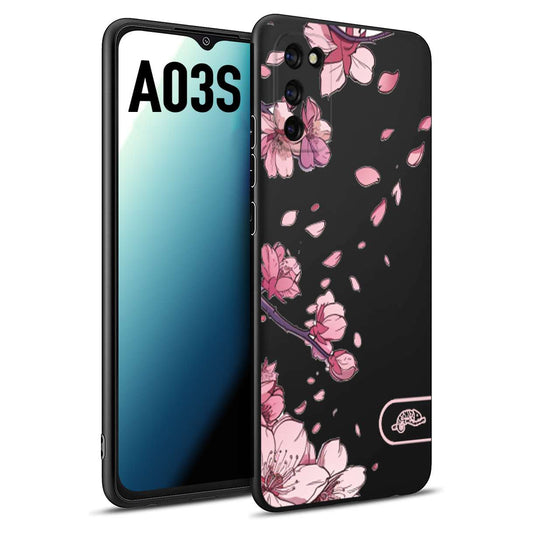 CUSTOMIZZA - Custodia cover nera morbida in tpu compatibile per Samsung A03S giapponese fiori di ciliegio in fiore a rilievo disegnata tattoo