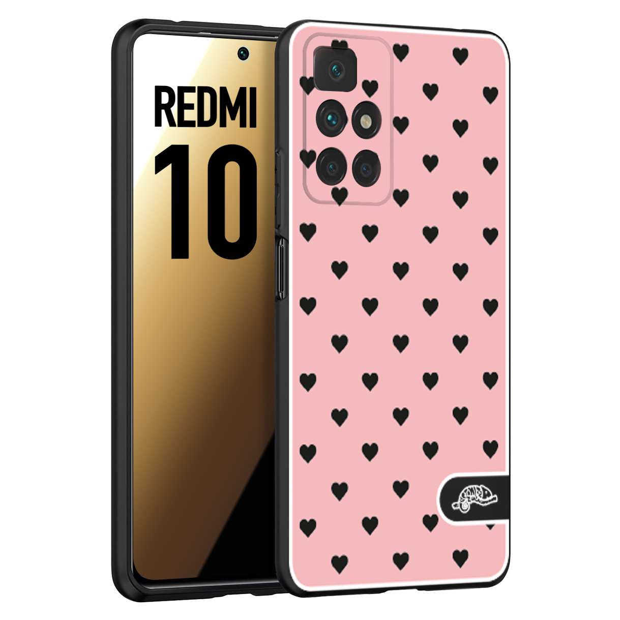 CUSTOMIZZA - Custodia cover nera morbida in tpu compatibile per Xiaomi Redmi 10 cuori pois rosa donna pin up vintage