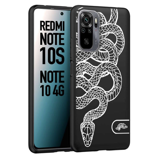 CUSTOMIZZA - Custodia cover nera morbida in tpu compatibile per Xiaomi Redmi Note 10S serpente snake bianco a rilievo disegnato tattoo tatuaggio