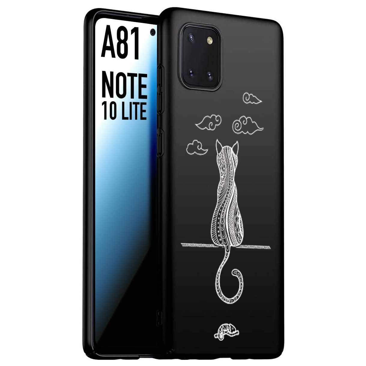 CUSTOMIZZA - Custodia cover nera morbida in tpu compatibile per Samsung A81 - Note 10 Lite gatto mandala stilizzato gattino a rilievo soft touch donna bianca